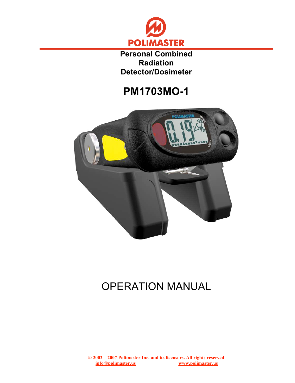 BNC 1703MO-1 - PRD/Dosimeter User Manual | 6 pages