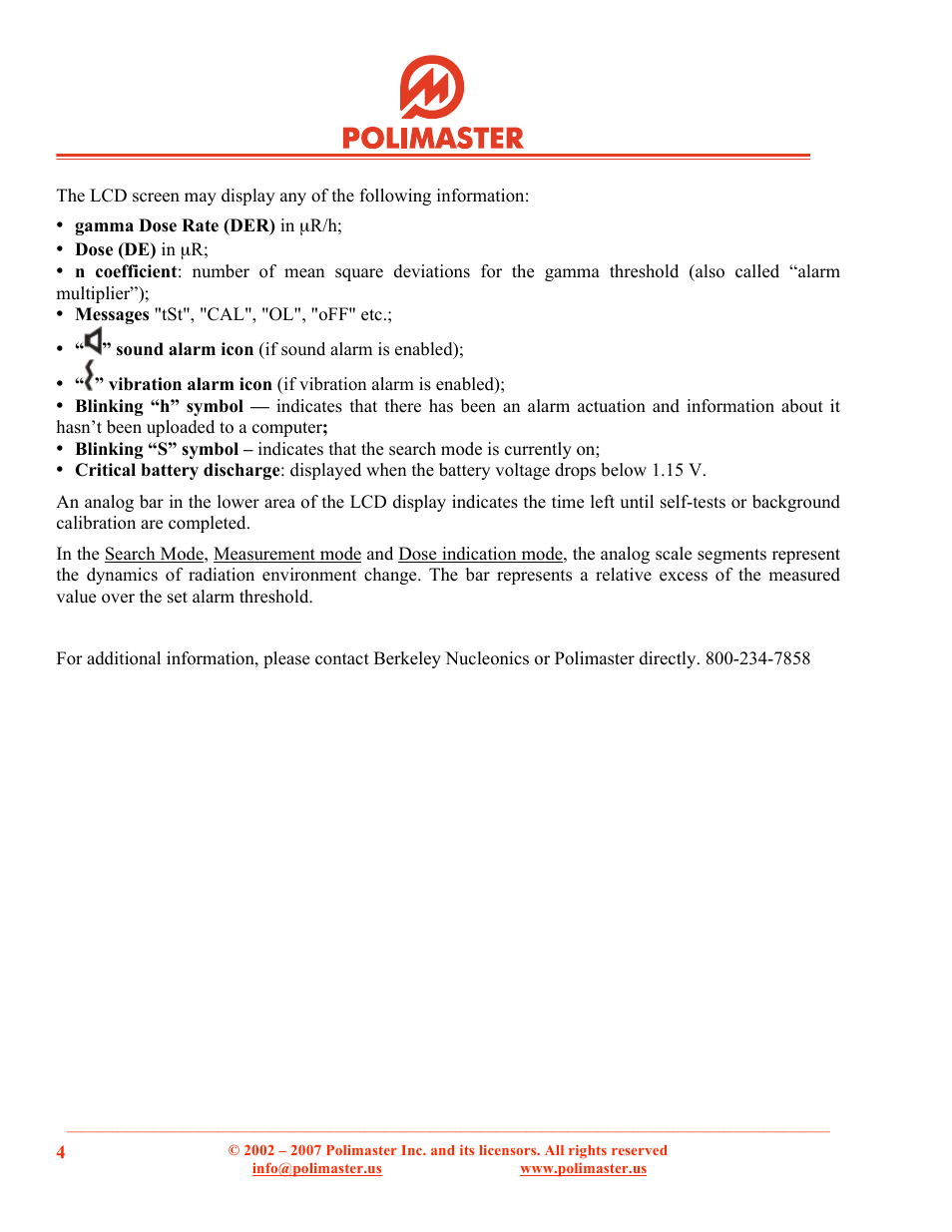BNC 1703MO-1 - PRD/Dosimeter User Manual | Page 6 / 6