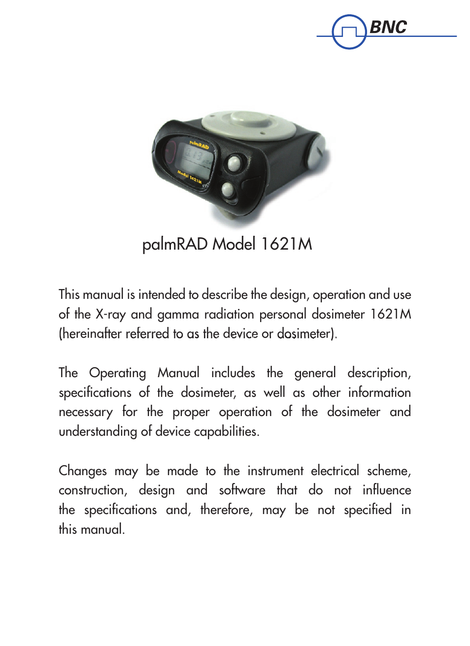 Palmrad model 1621m | BNC 1621M User Manual | Page 2 / 27