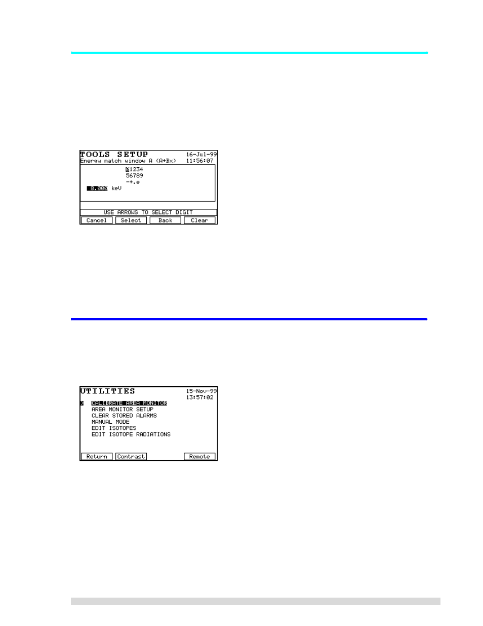 4 calibration with three coefficients, 3 configure dose rate units and trigger, Calibration with three coefficients | Configure dose rate units and trigger | BNC SAM 935 Portable Gamma Spectroscopy System User Manual | Page 21 / 70