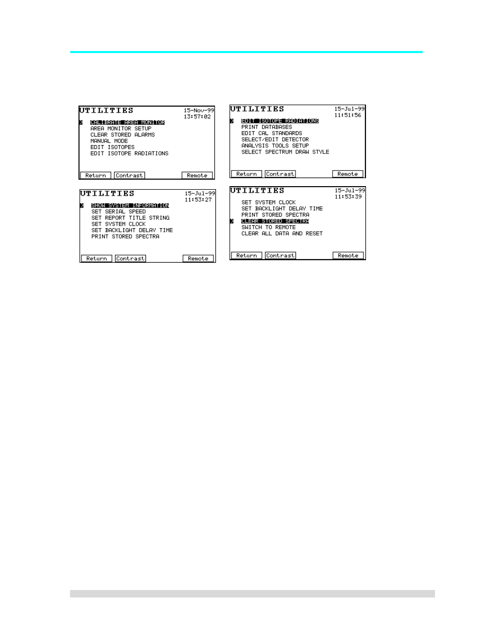 5 the utilities screen, The utilities screen | BNC SAM 935 Portable Gamma Spectroscopy System User Manual | Page 33 / 70