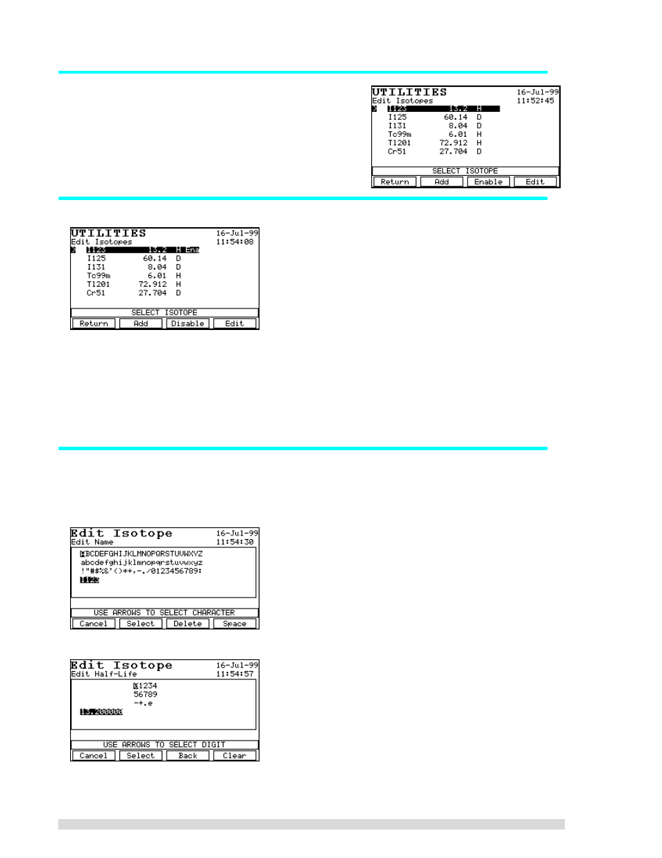 1 adding a new isotope, 2 enable/disable isotopes, 3 editing an isotope | Adding a new isotope, Enable/disable isotopes, Editing an isotope | BNC SAM 935 Portable Gamma Spectroscopy System User Manual | Page 52 / 70