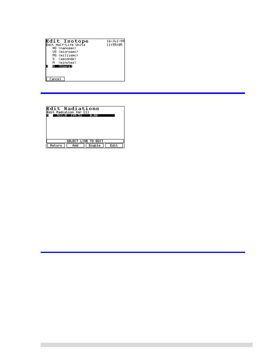 4 edit isotope radiations, 5 print databases, Edit isotope radiations | Print databases | BNC SAM 935 Portable Gamma Spectroscopy System User Manual | Page 53 / 70