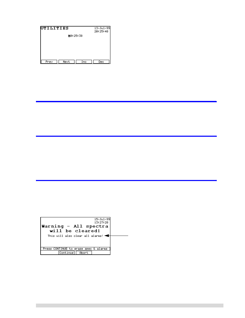 14 set backlight delay time, 15 print stored spectra, 16 clear stored spectra | Set backlight delay time, Print stored spectra, Clear stored spectra | BNC SAM 935 Portable Gamma Spectroscopy System User Manual | Page 59 / 70