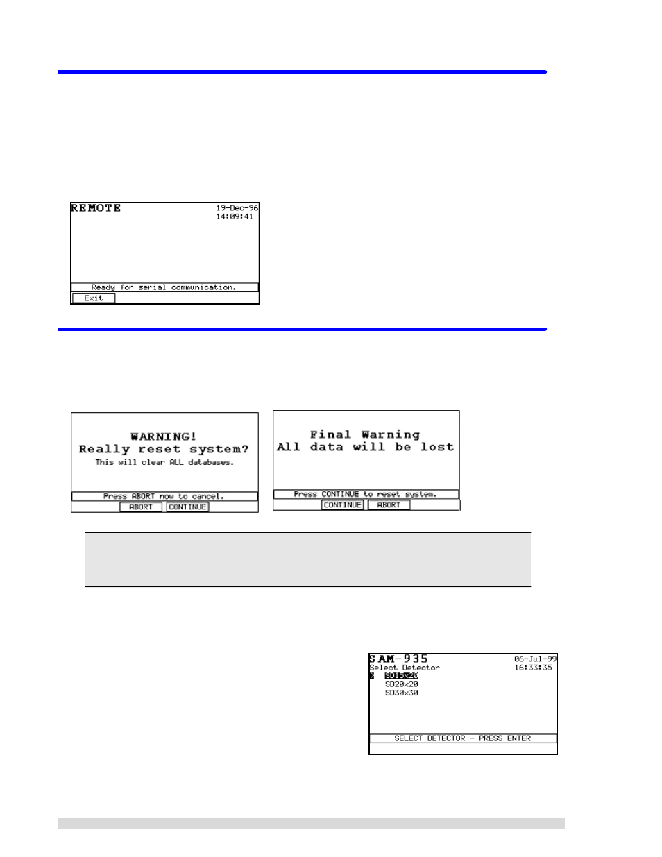 17 switch to remote, 18 clear all data and reset, Switch to remote | Clear all data and reset | BNC SAM 935 Portable Gamma Spectroscopy System User Manual | Page 60 / 70
