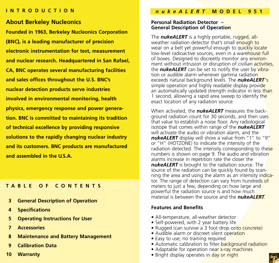 BNC 951 nukeALERT Preventative Early Warning Radiation Detector User Manual | Page 2 / 7