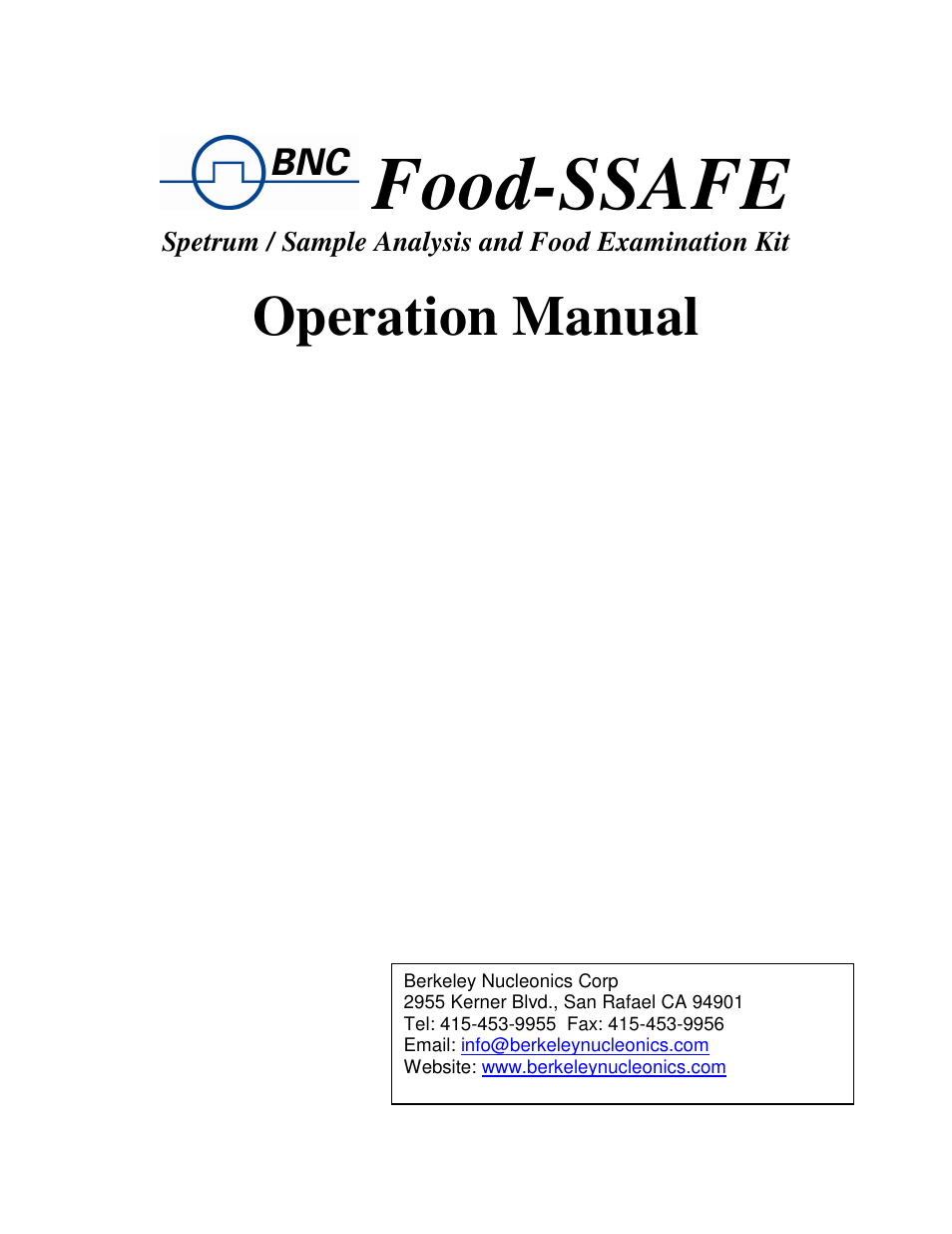 BNC 971 Food-SSAFE Analysis Kit User Manual | 10 pages