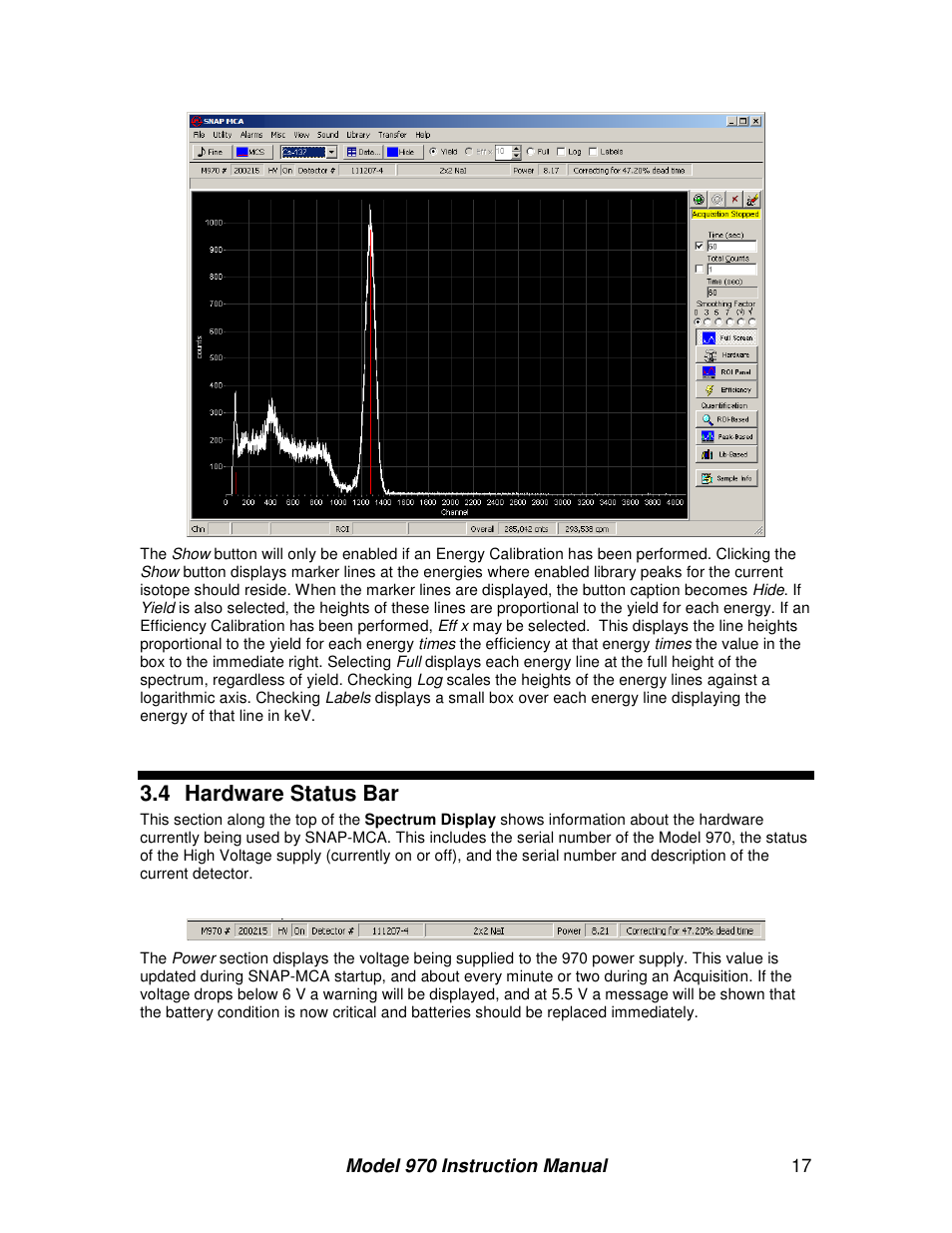 4 hardware status bar | BNC 970 Portable Multi-Channel Analyzer (MCA) User Manual | Page 20 / 53