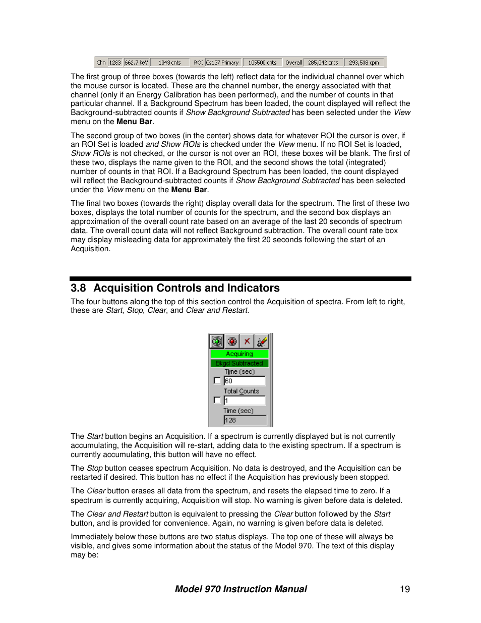 8 acquisition controls and indicators | BNC 970 Portable Multi-Channel Analyzer (MCA) User Manual | Page 22 / 53