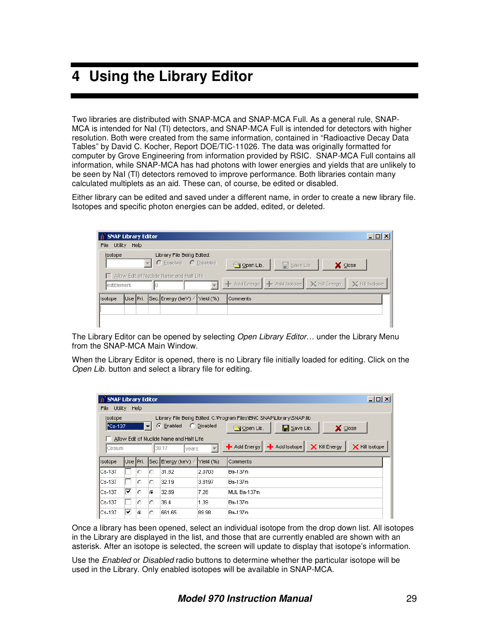 4 using the library editor | BNC 970 Portable Multi-Channel Analyzer (MCA) User Manual | Page 32 / 53