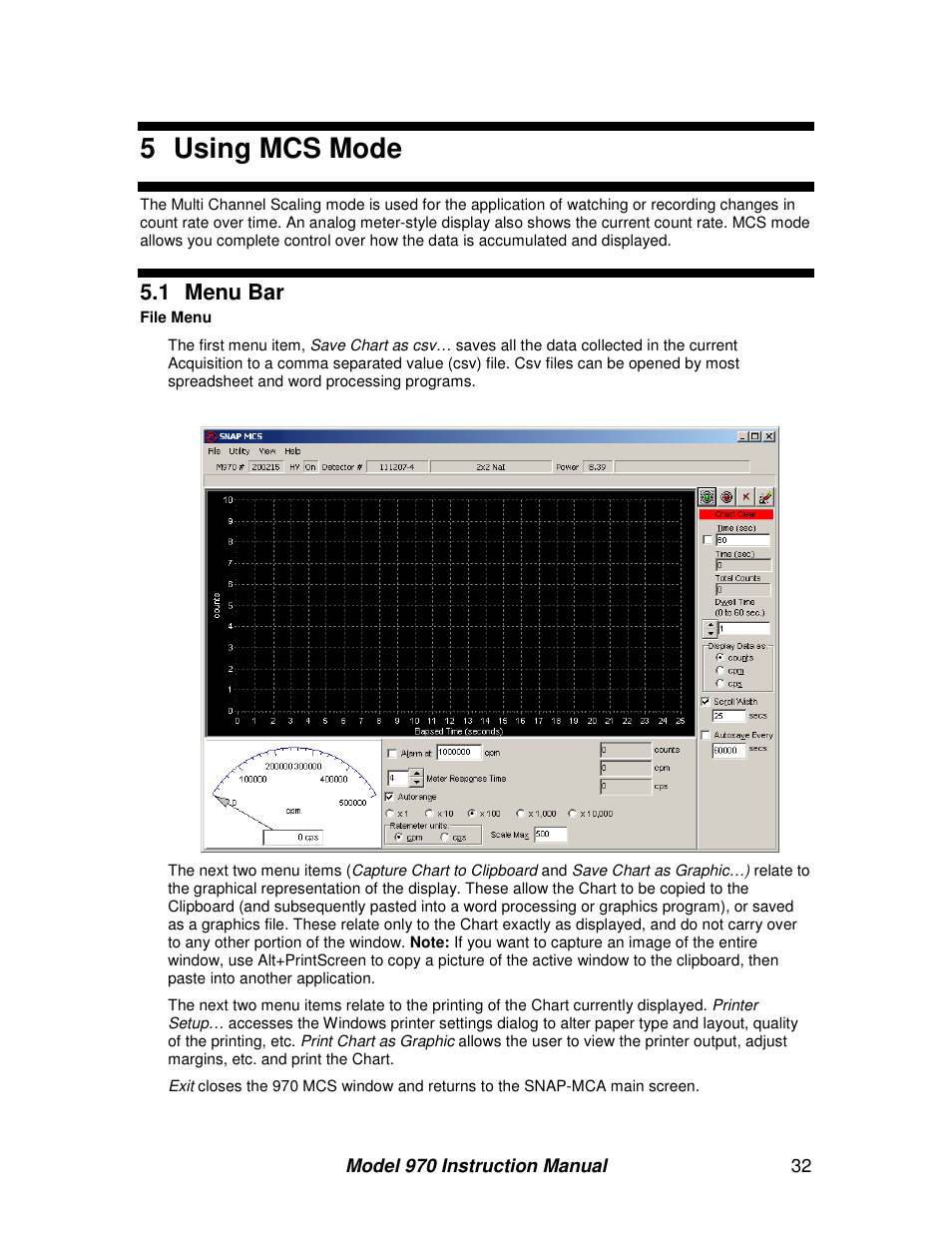 5 using mcs mode, 1 menu bar | BNC 970 Portable Multi-Channel Analyzer (MCA) User Manual | Page 35 / 53