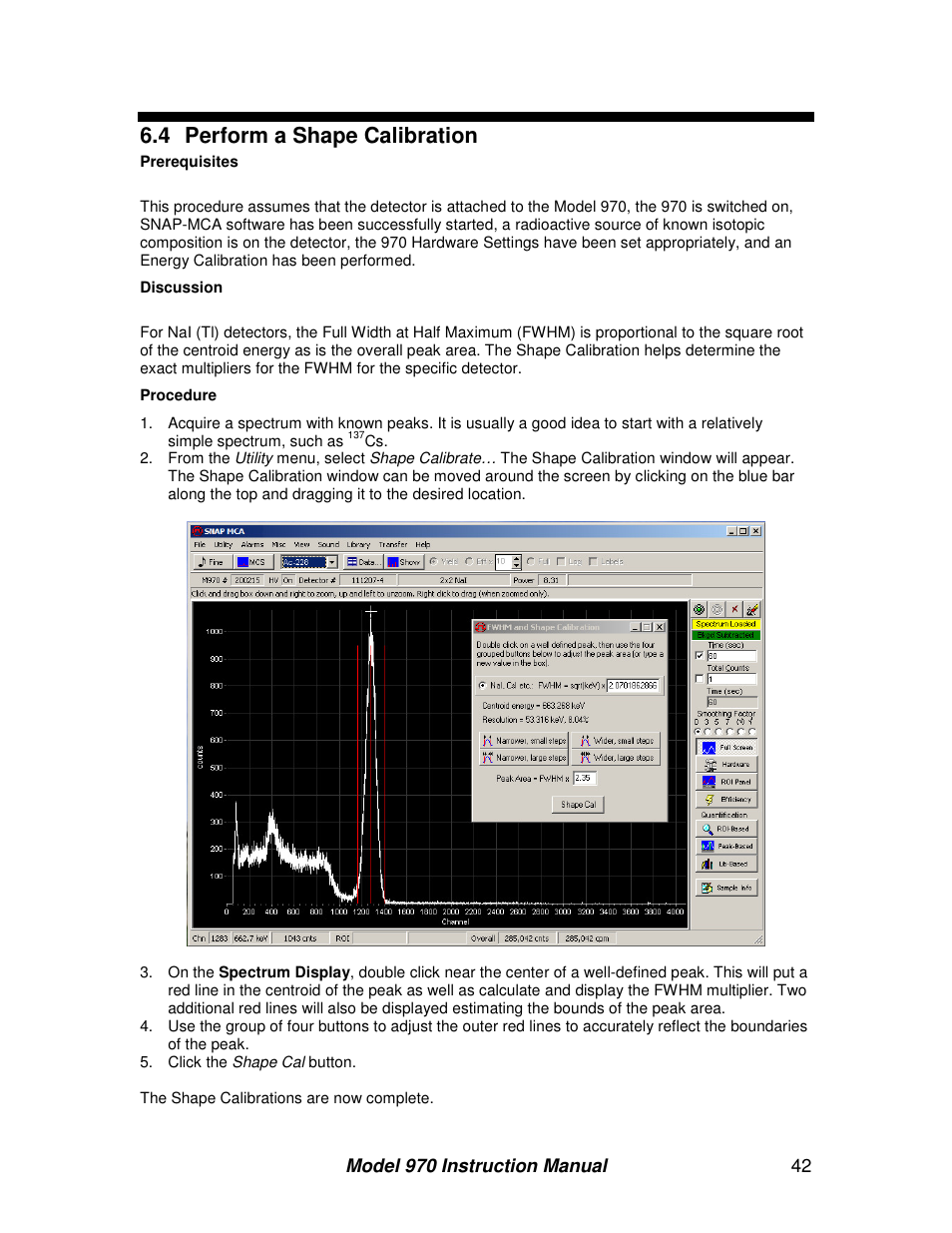 4 perform a shape calibration | BNC 970 Portable Multi-Channel Analyzer (MCA) User Manual | Page 45 / 53