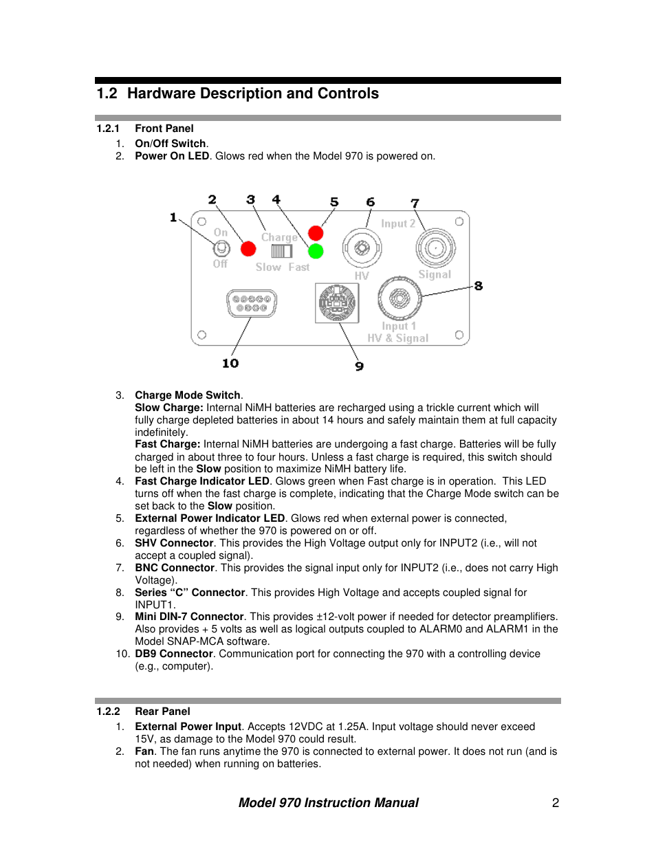 2 hardware description and controls | BNC 970 Portable Multi-Channel Analyzer (MCA) User Manual | Page 5 / 53