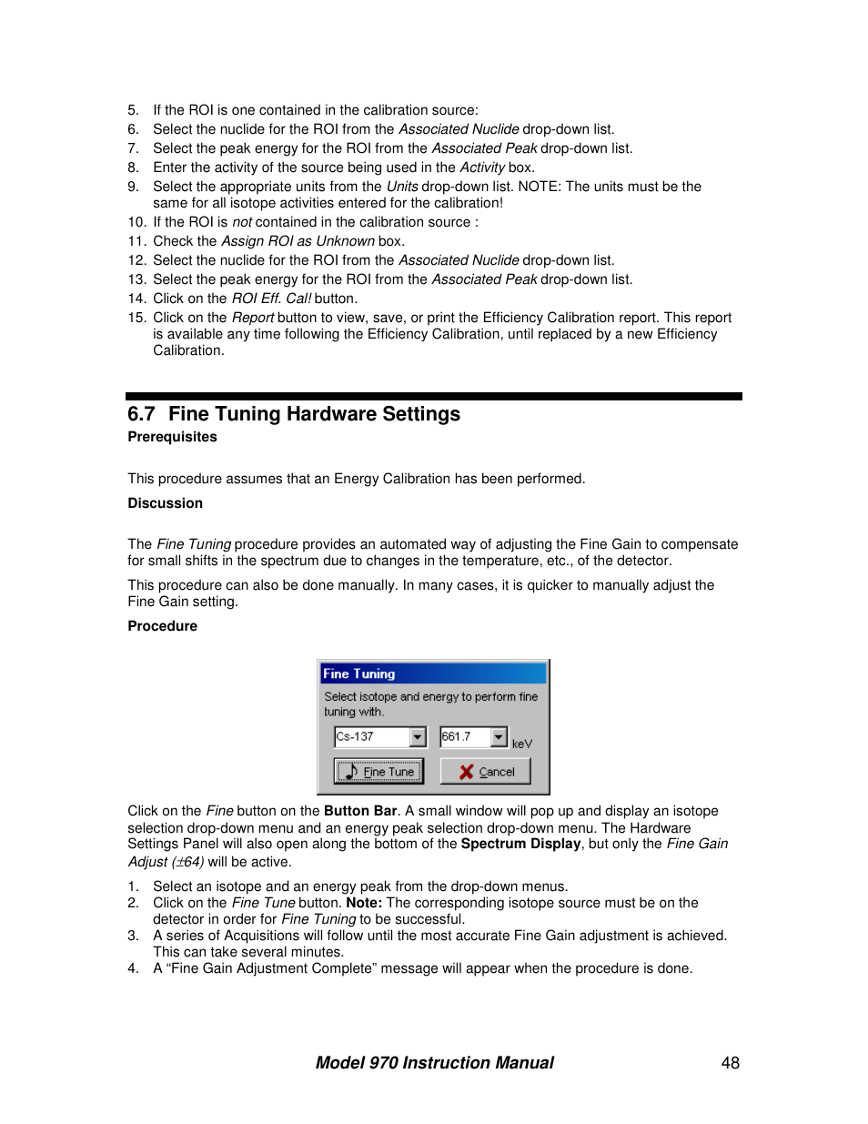 7 fine tuning hardware settings | BNC 970 Portable Multi-Channel Analyzer (MCA) User Manual | Page 51 / 53