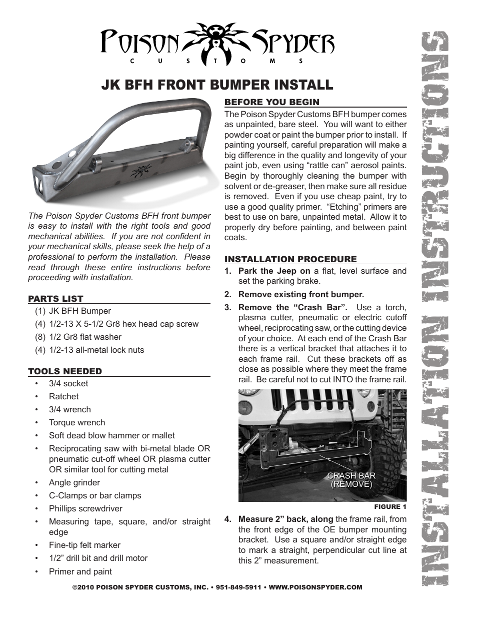 Poison Spyder JK BFH FRONT BUMPER User Manual | 3 pages