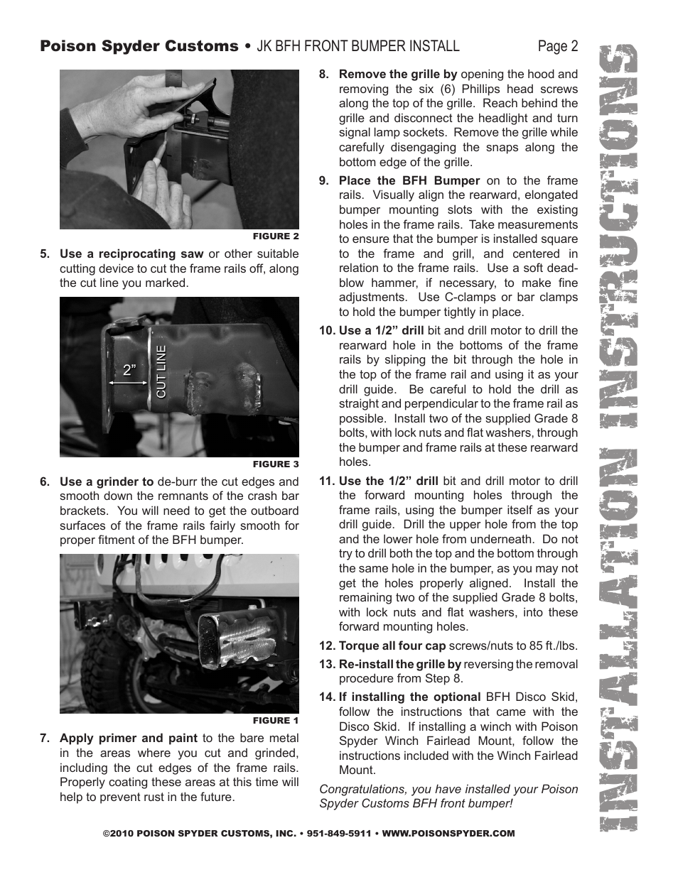 Installation instruc tio ns | Poison Spyder JK BFH FRONT BUMPER User Manual | Page 2 / 3