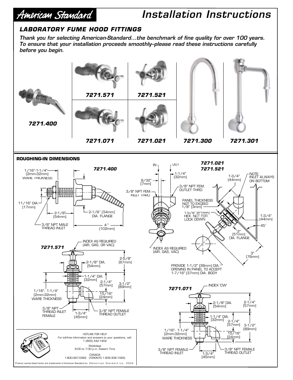 American Standard 7271.300 User Manual | 4 pages