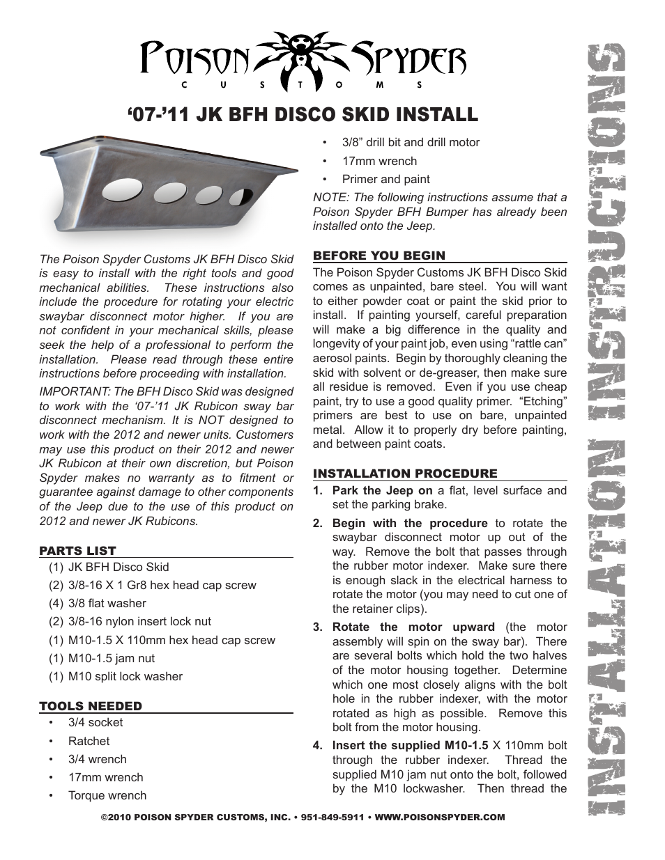 Poison Spyder JK BFH 07-11 DISCO SKID User Manual | 3 pages