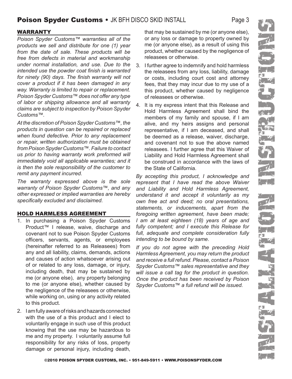 Installation instruc tio ns | Poison Spyder JK BFH 07-11 DISCO SKID User Manual | Page 3 / 3