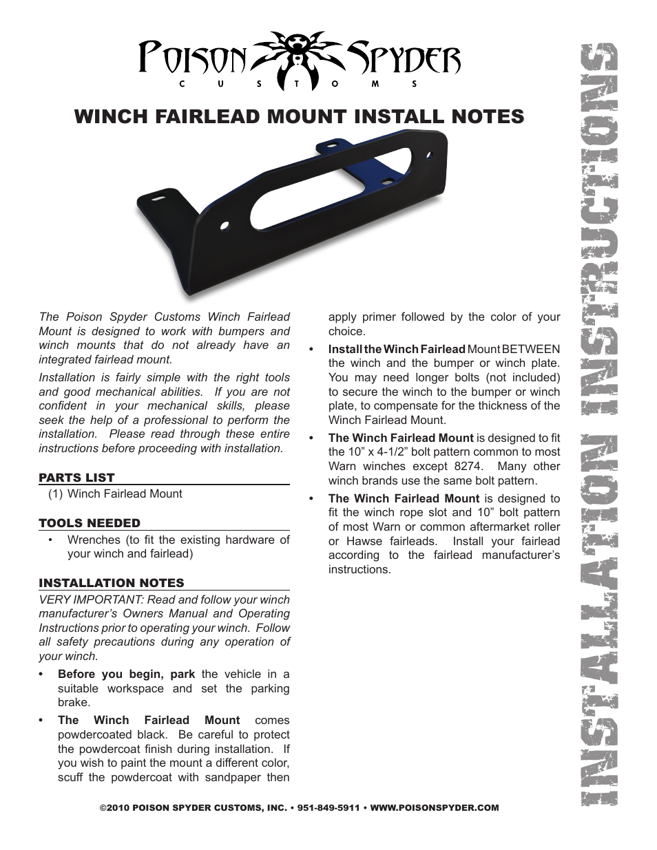 Poison Spyder WINCH FAIRLEAD MOUNT User Manual | 2 pages