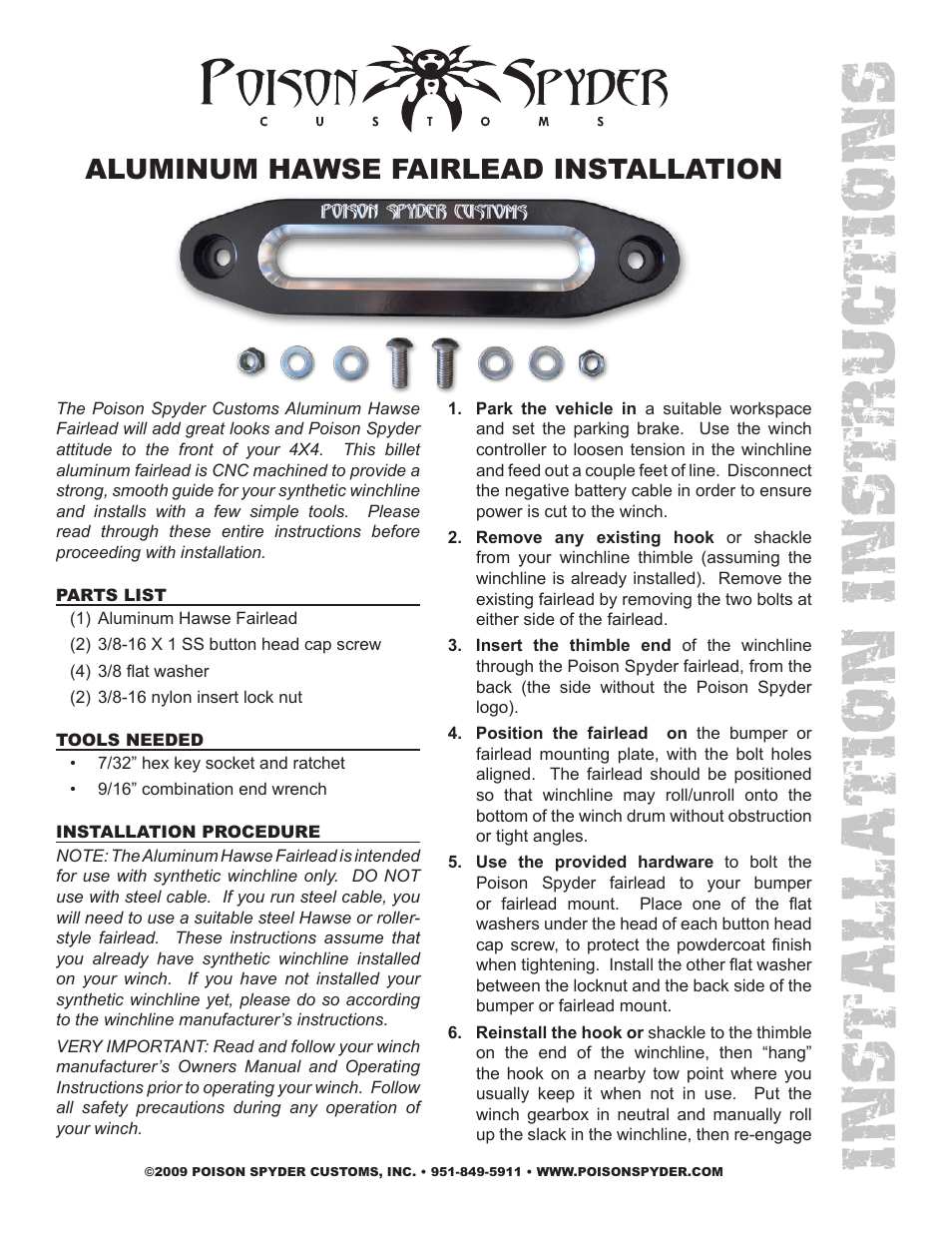 Poison Spyder ALUMINUM HAWSE FAIRLEAD User Manual | 2 pages