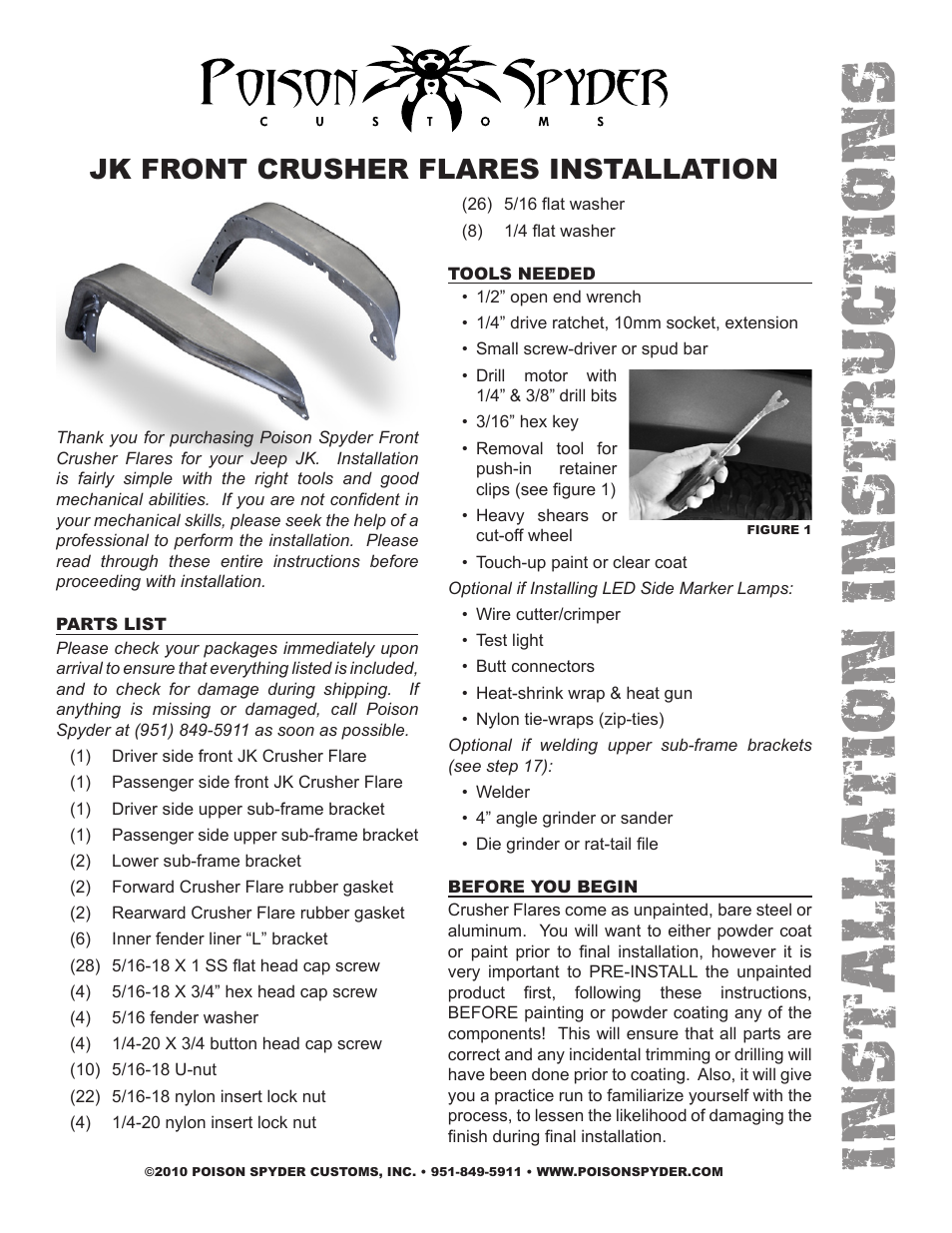 Poison Spyder JK FRONT CRUSHER FLARES User Manual | 11 pages