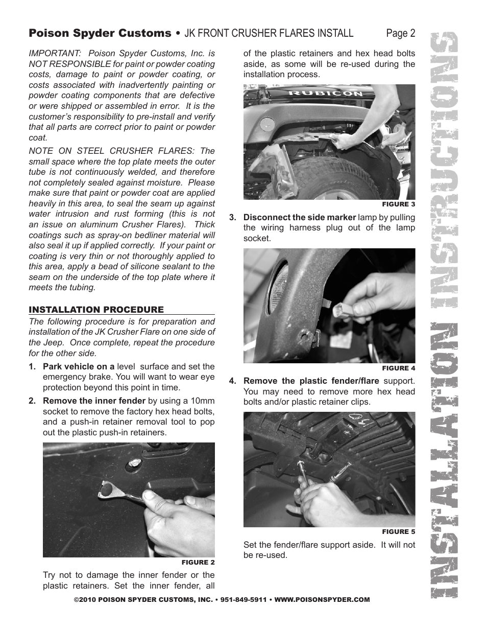 Installation instruc tions | Poison Spyder JK FRONT CRUSHER FLARES User Manual | Page 2 / 11