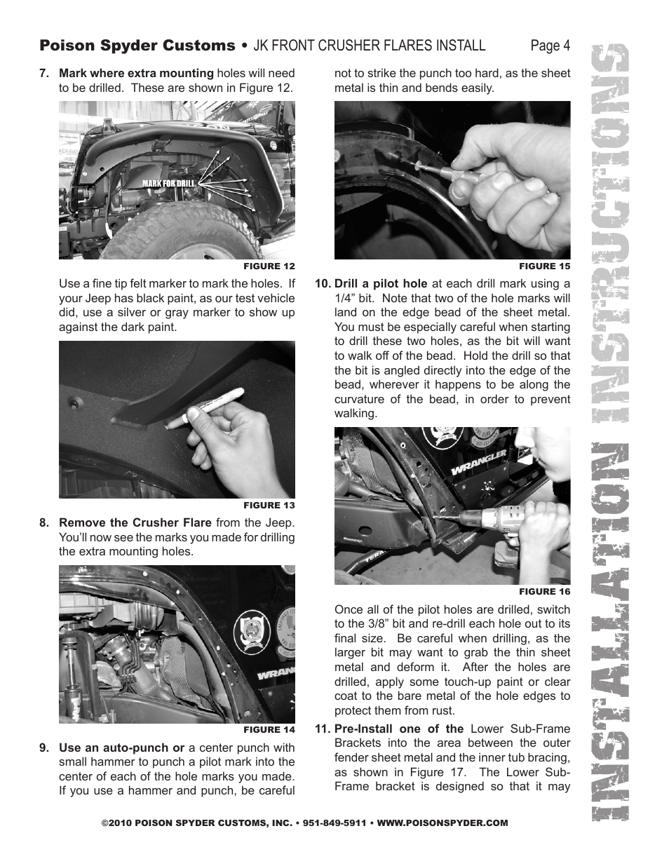 Installation instruc tions | Poison Spyder JK FRONT CRUSHER FLARES User Manual | Page 4 / 11