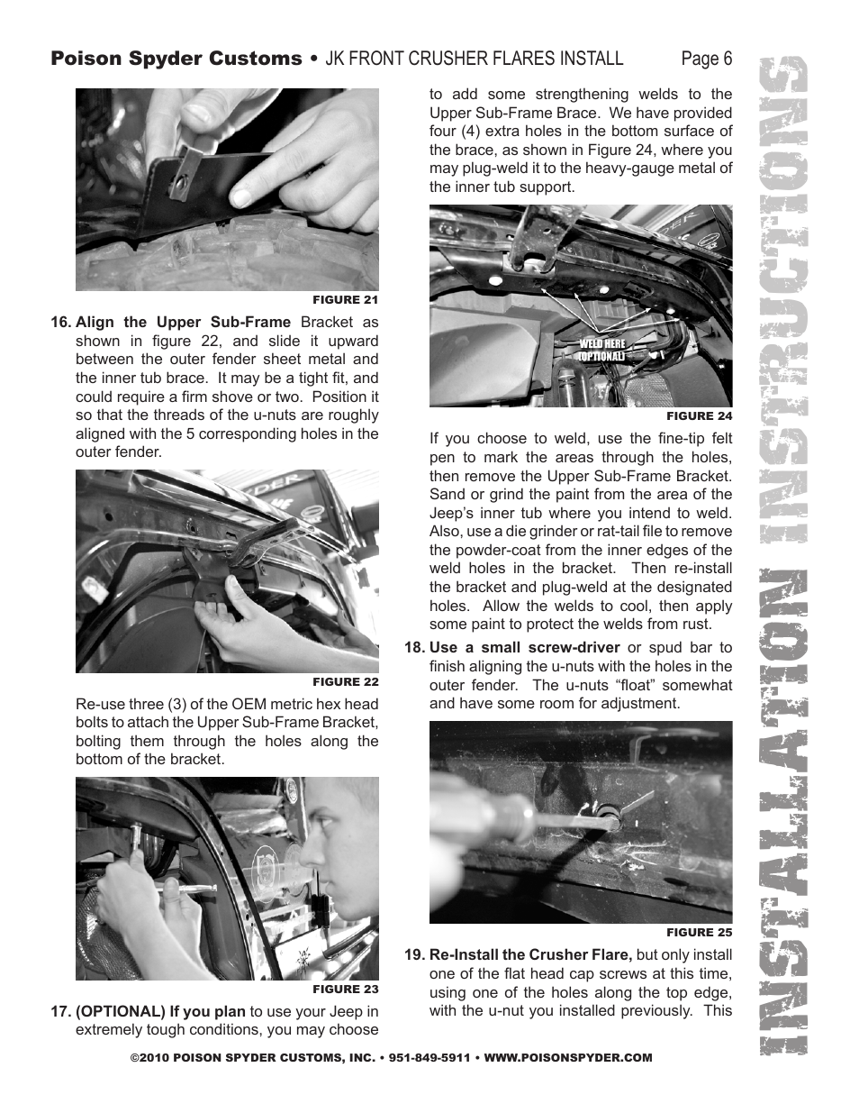 Installation instruc tions | Poison Spyder JK FRONT CRUSHER FLARES User Manual | Page 6 / 11
