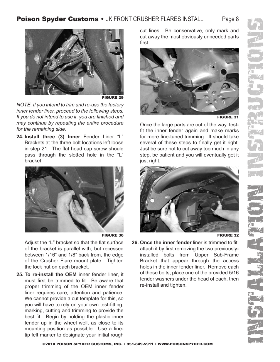 Installation instruc tions | Poison Spyder JK FRONT CRUSHER FLARES User Manual | Page 8 / 11