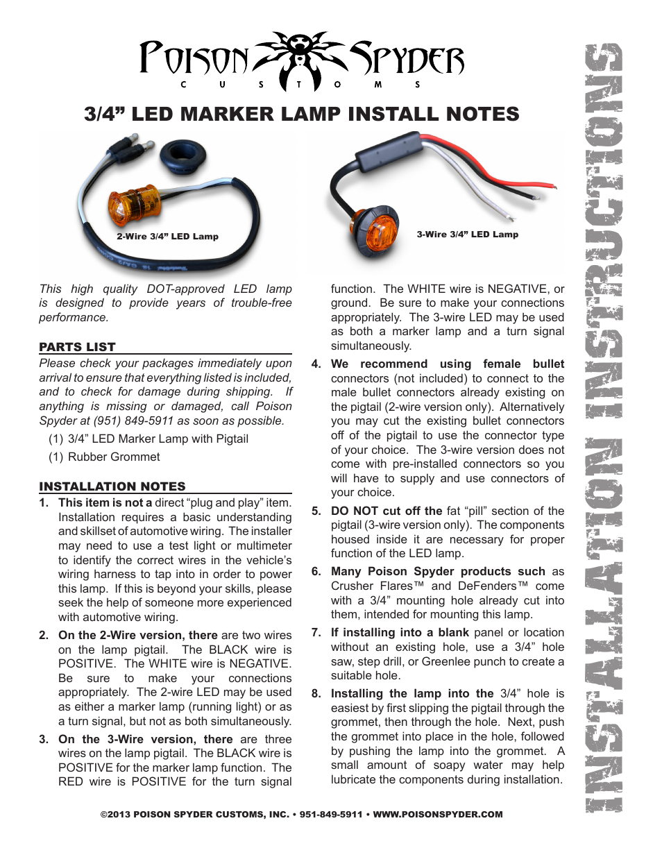 Poison Spyder 3/4 LED MARKER LAMP User Manual | 2 pages