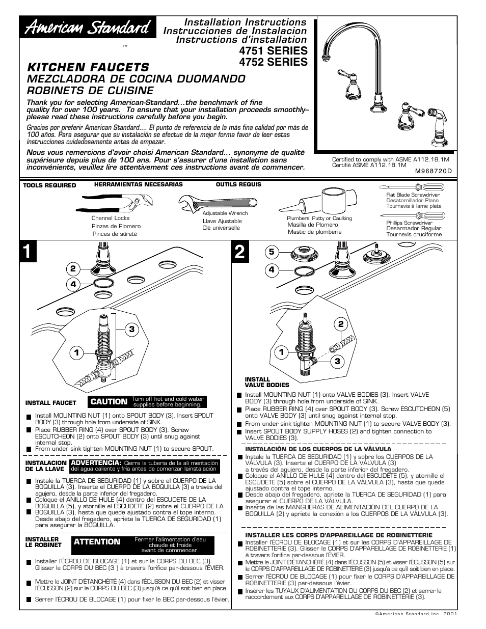 American Standard Williamsburg Kitchen Faucets 4751 Series User Manual | 4 pages