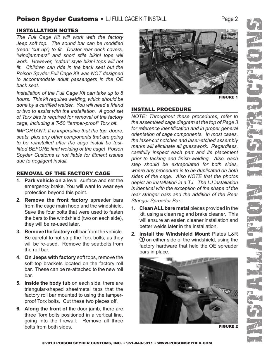 Installation instruc tio ns | Poison Spyder LJ FULL CAGE KIT User Manual | Page 2 / 7