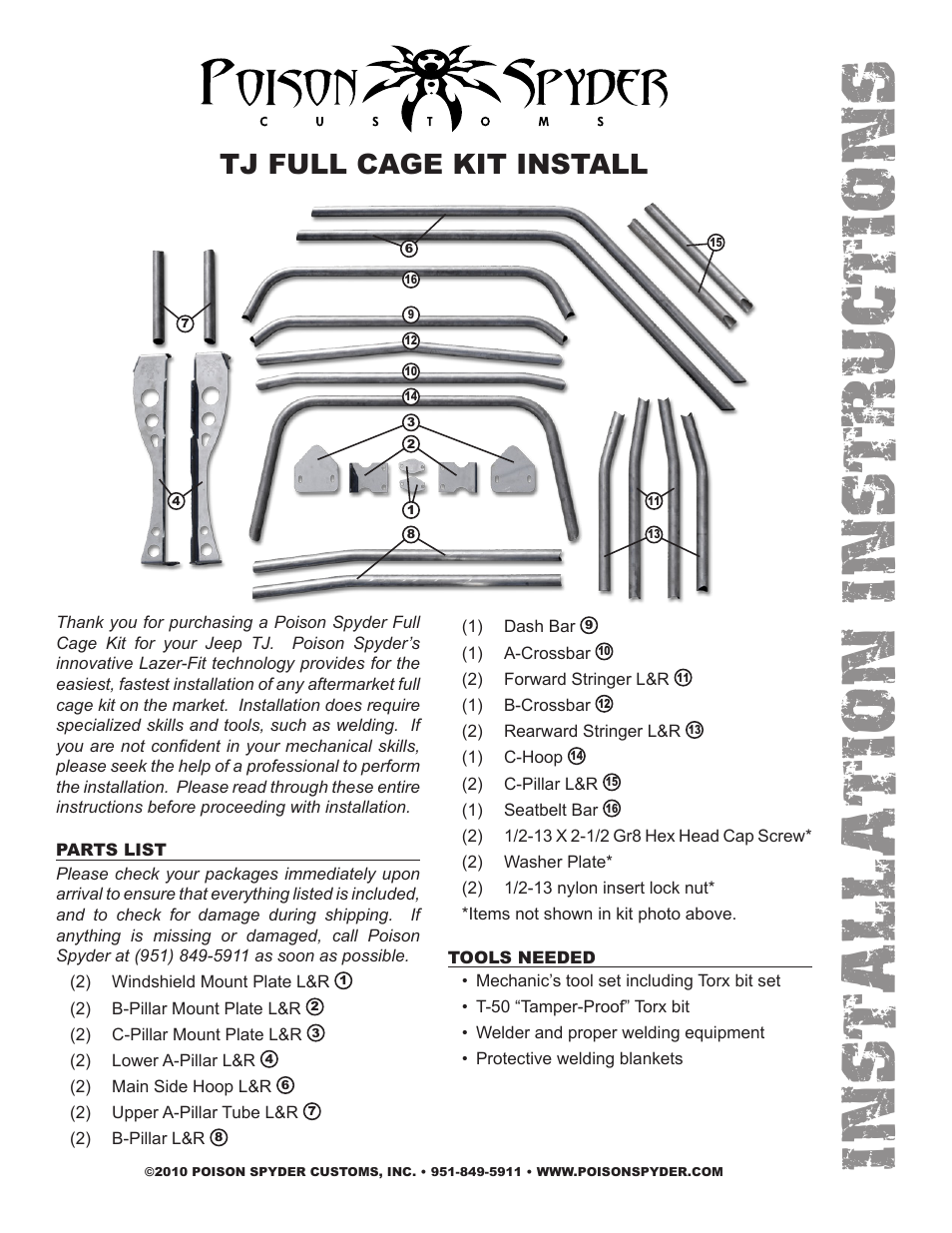 Poison Spyder TJ FULL CAGE KIT User Manual | 7 pages