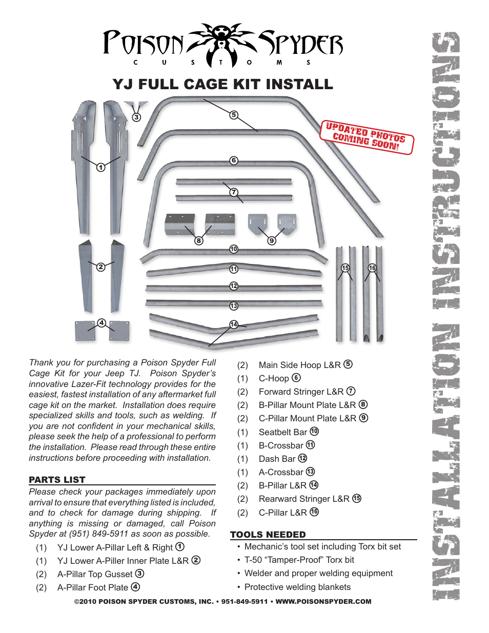 Poison Spyder YJ FULL CAGE KIT User Manual | 5 pages