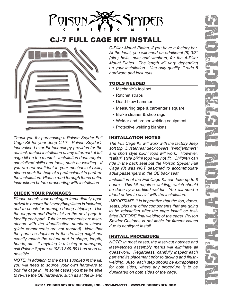 Poison Spyder CJ-7 FULL CAGE KIT User Manual | 7 pages