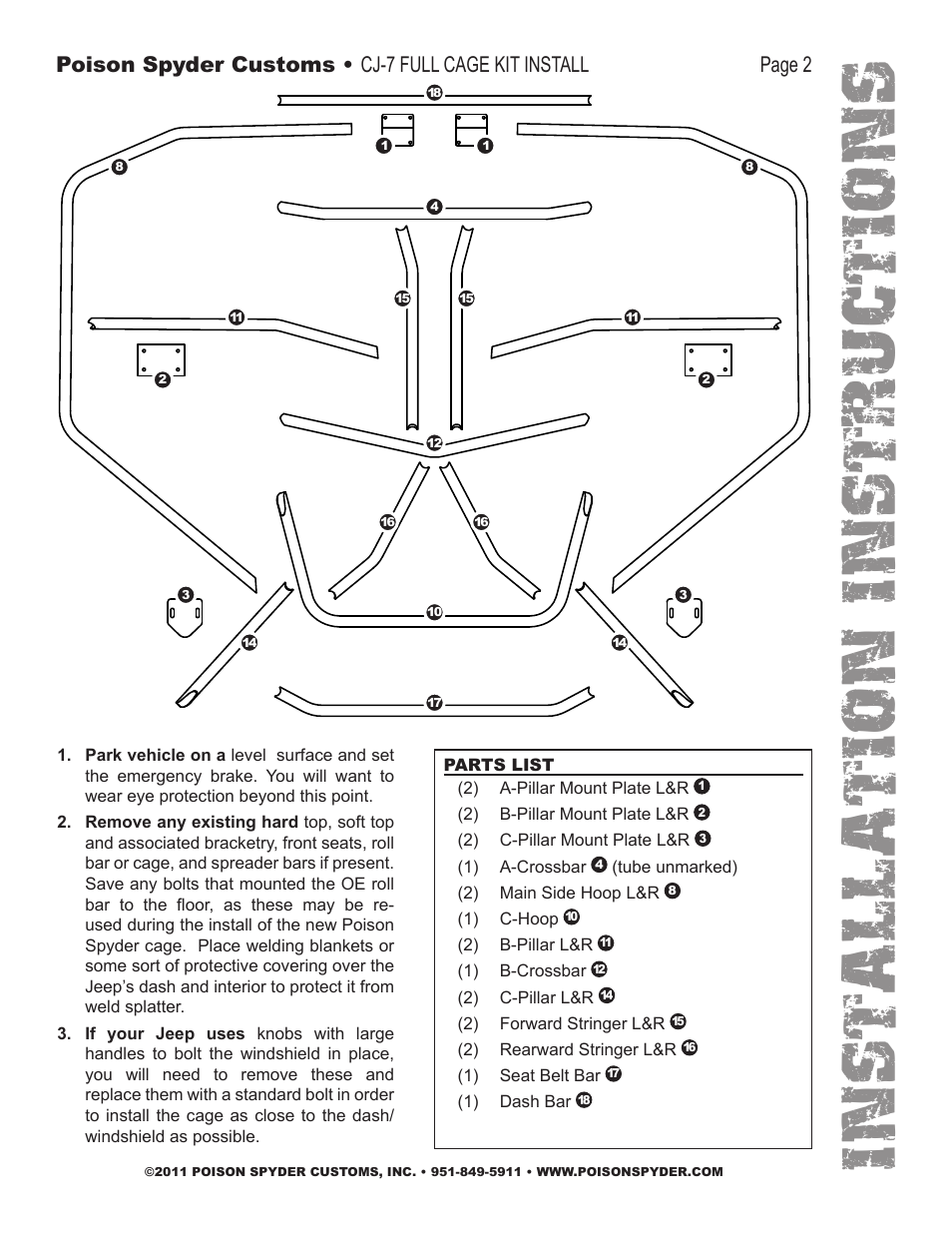 Installation instruc tio ns | Poison Spyder CJ-7 FULL CAGE KIT User Manual | Page 2 / 7