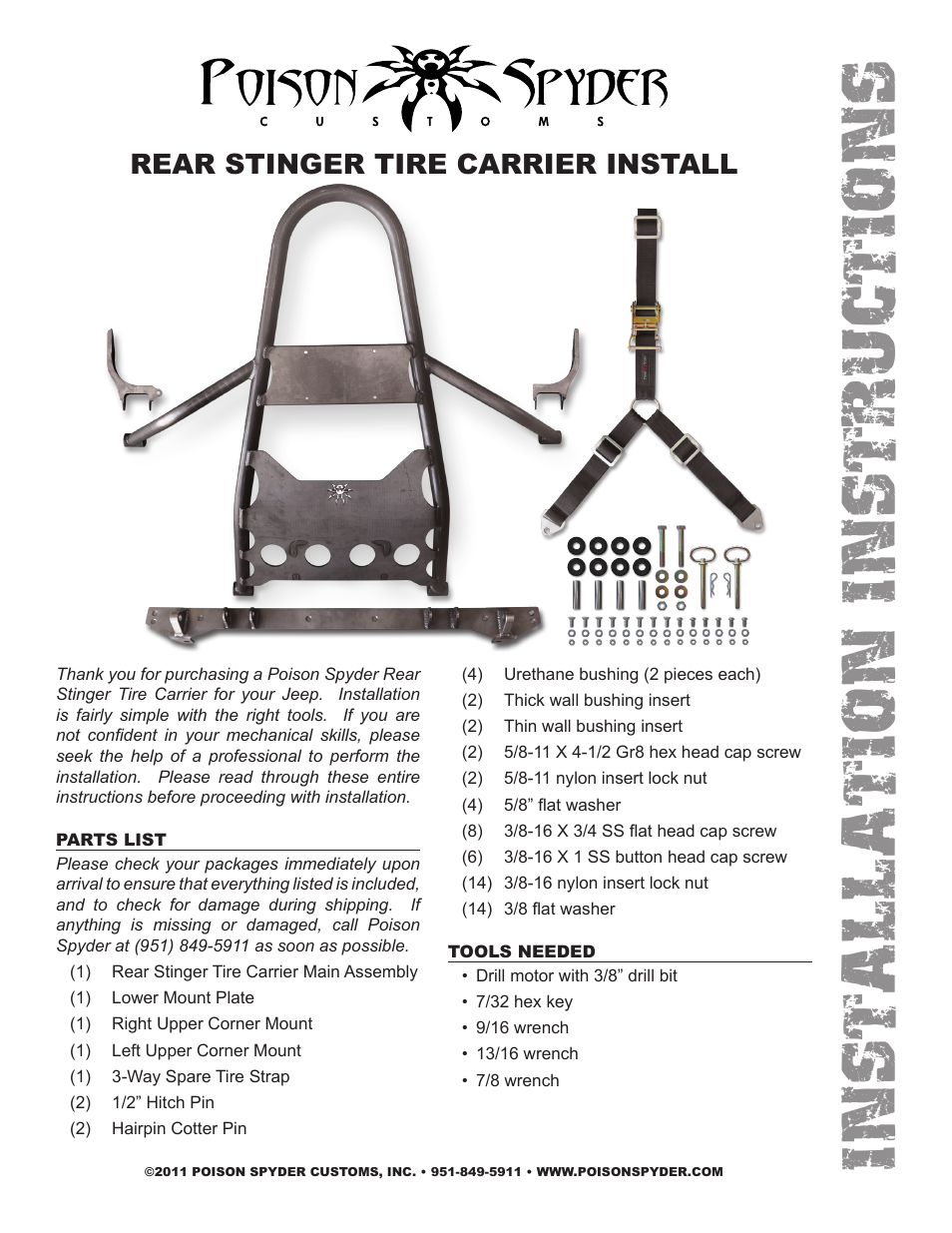 Poison Spyder REAR STINGER TIRE CARRIER User Manual | 4 pages