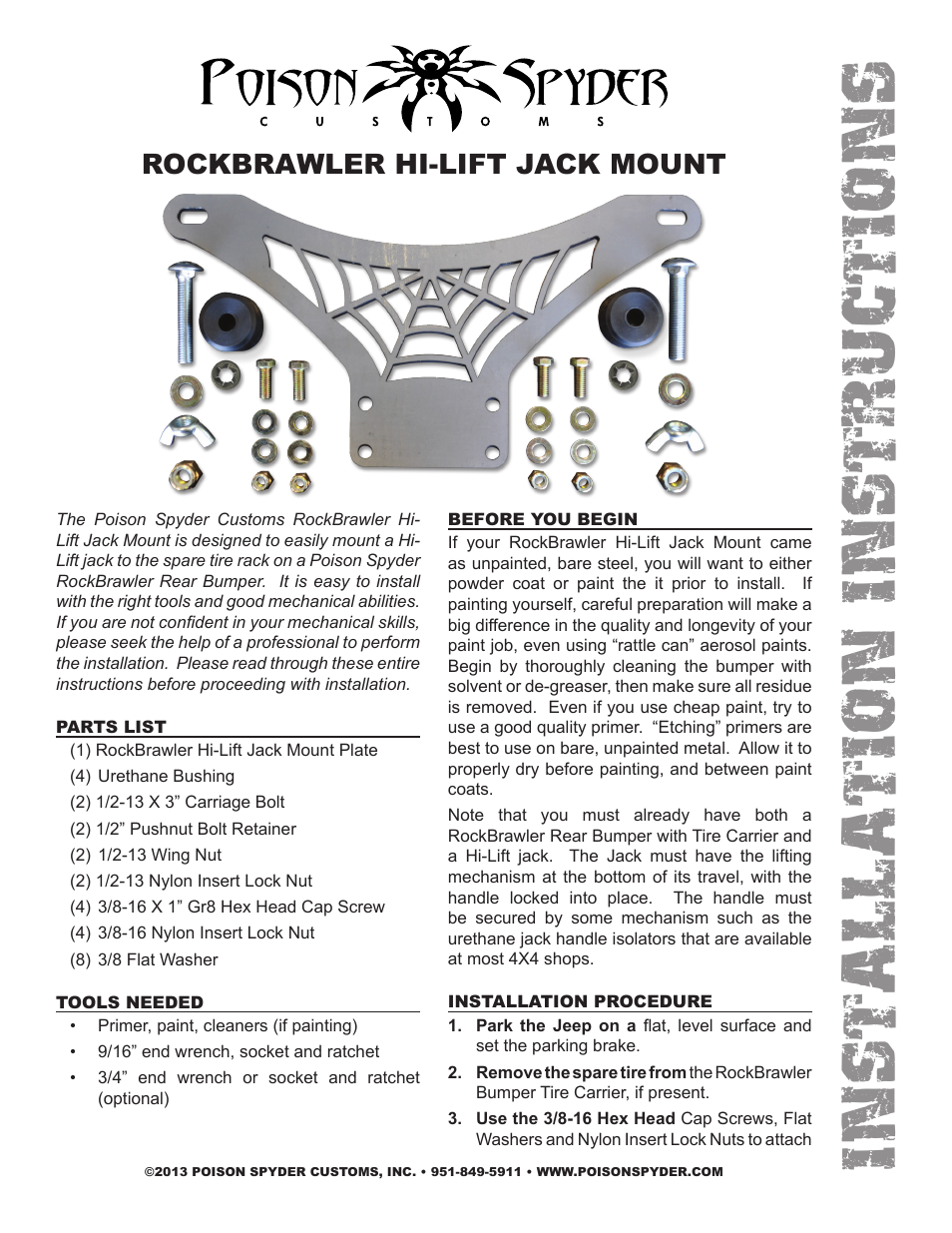 Poison Spyder ROCKBRAWLER HI-LIFT JACK MOUNT User Manual | 3 pages