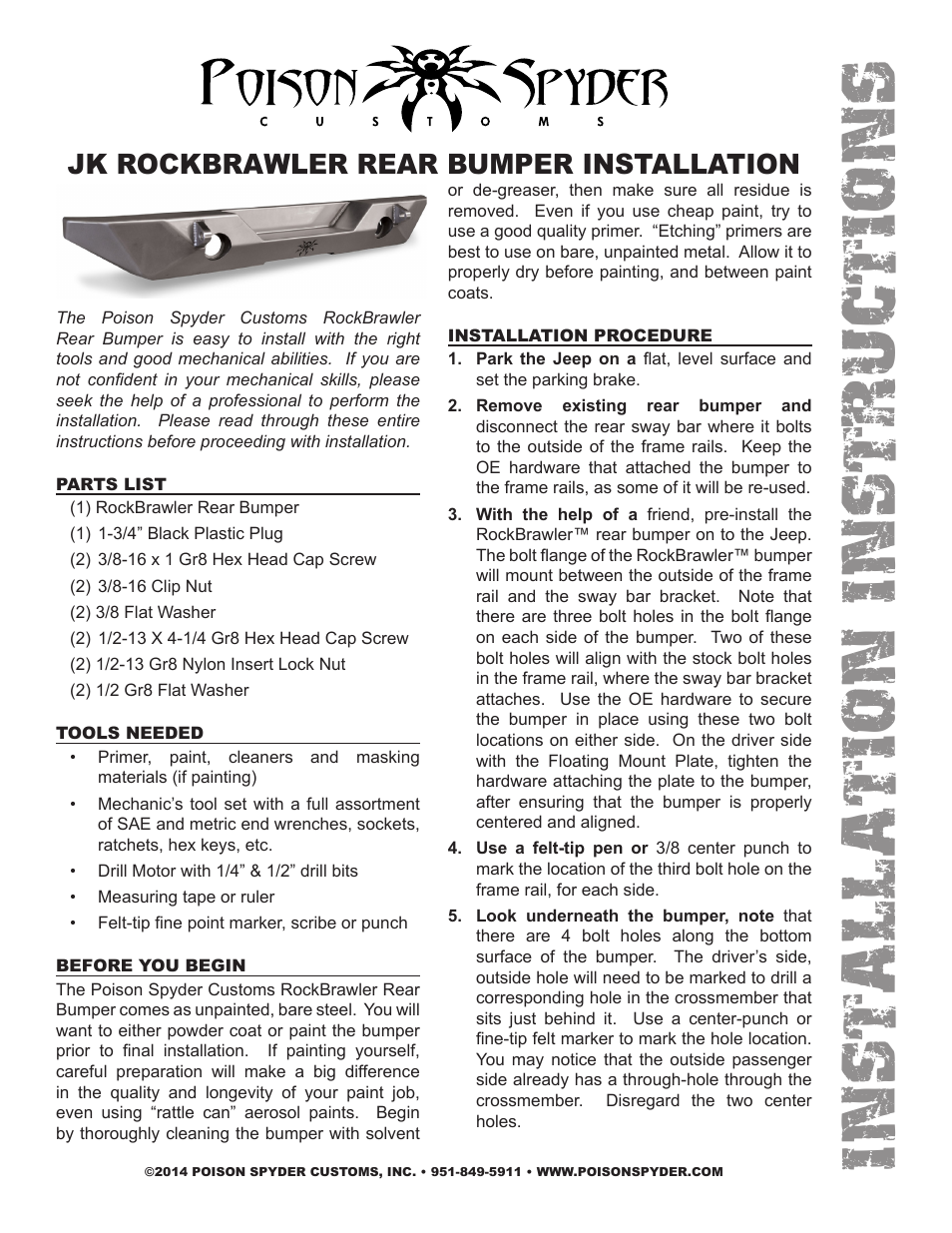 Poison Spyder JK ROCKBRAWLER REAR BUMPER User Manual | 4 pages