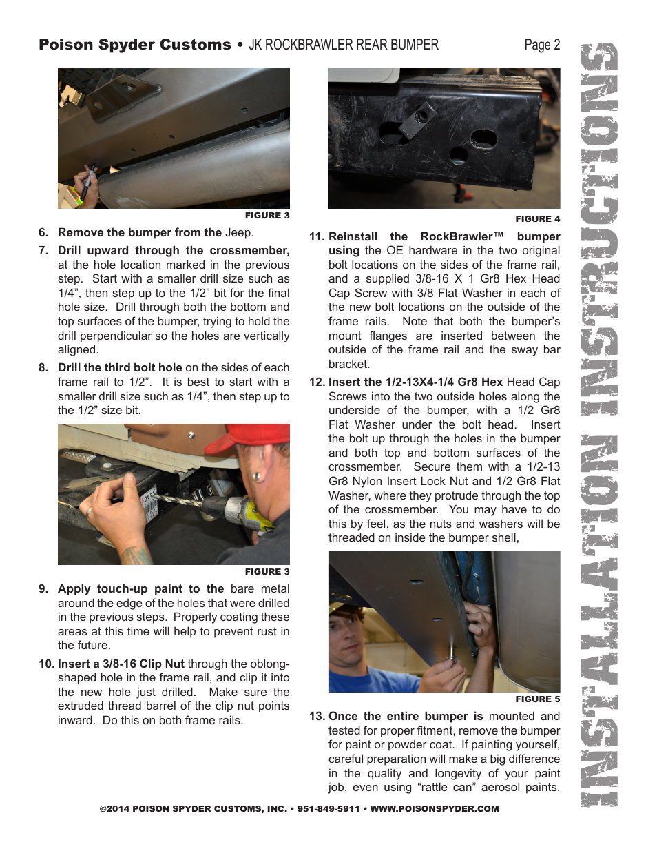 Installation instruc tio ns | Poison Spyder JK ROCKBRAWLER REAR BUMPER User Manual | Page 2 / 4