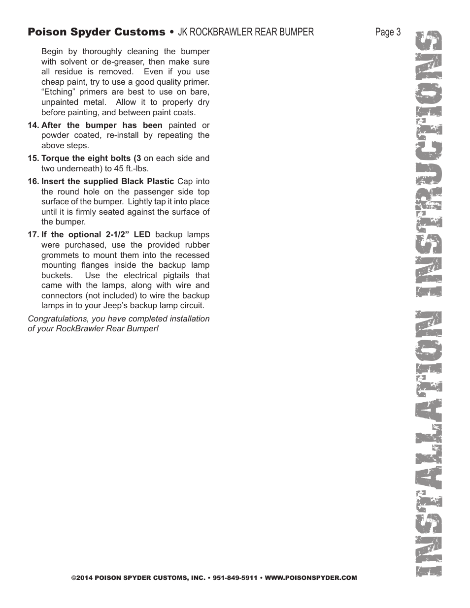 Installation instruc tio ns | Poison Spyder JK ROCKBRAWLER REAR BUMPER User Manual | Page 3 / 4