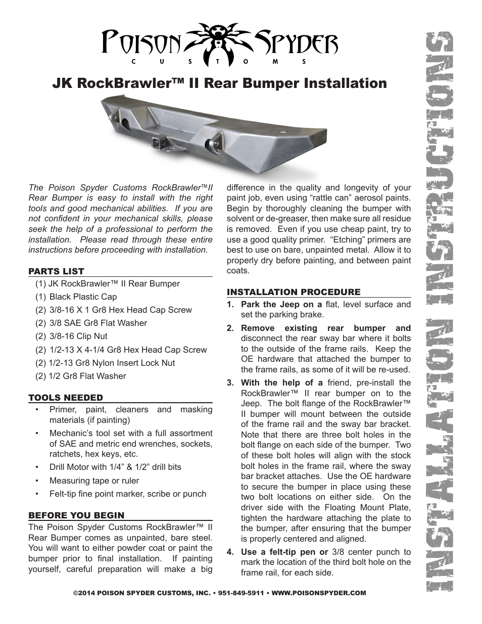 Poison Spyder JK ROCKBRAWLER II REAR BUMPER User Manual | 4 pages