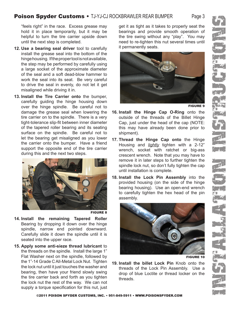 Installation instruc tio ns | Poison Spyder CJ ROCKBRAWLER REAR BUMPER WITH TIRE CARRIER User Manual | Page 3 / 8