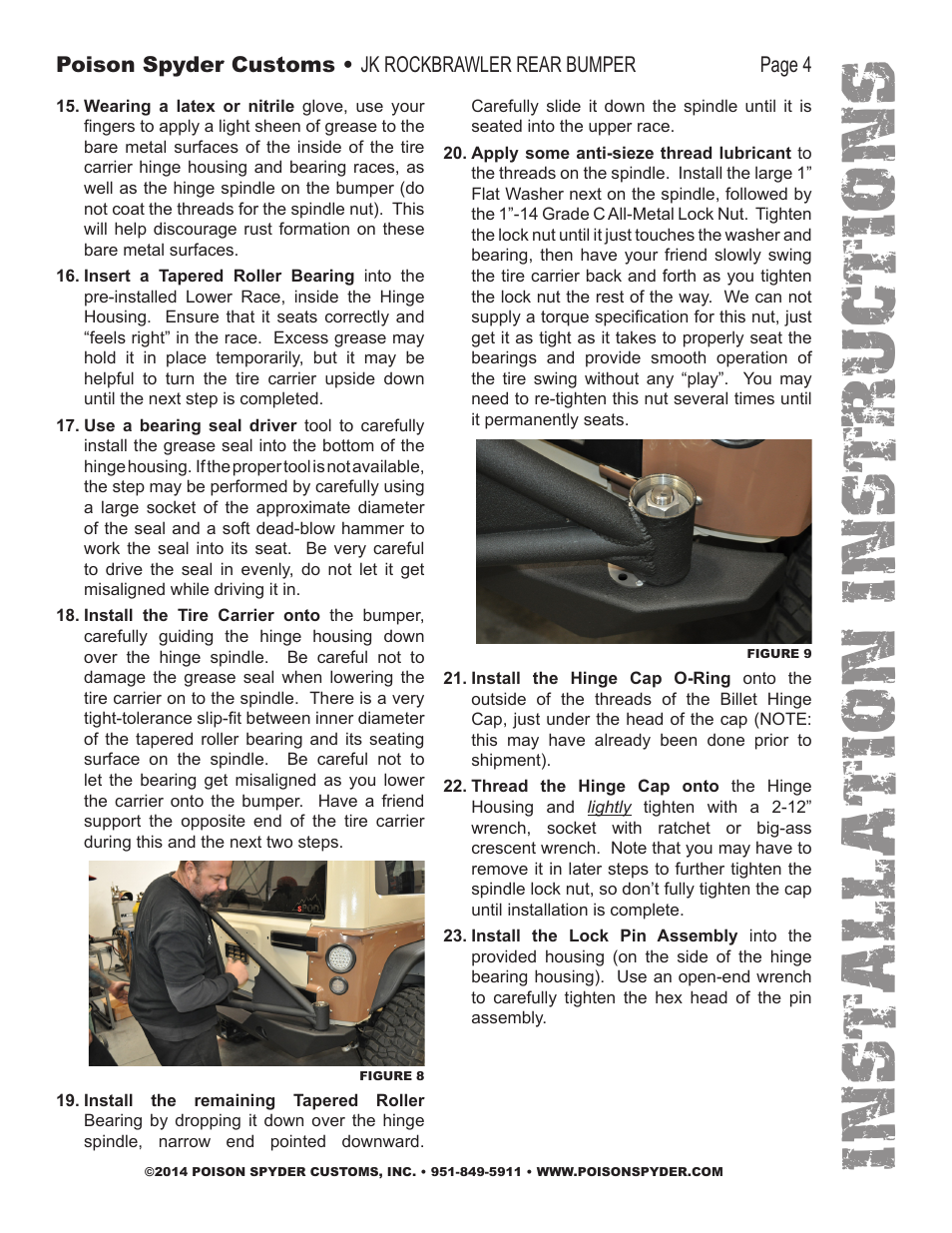 Installation instruc tio ns | Poison Spyder JK ROCKBRAWLER REAR BUMPER WITH TIRE CARRIER User Manual | Page 4 / 9
