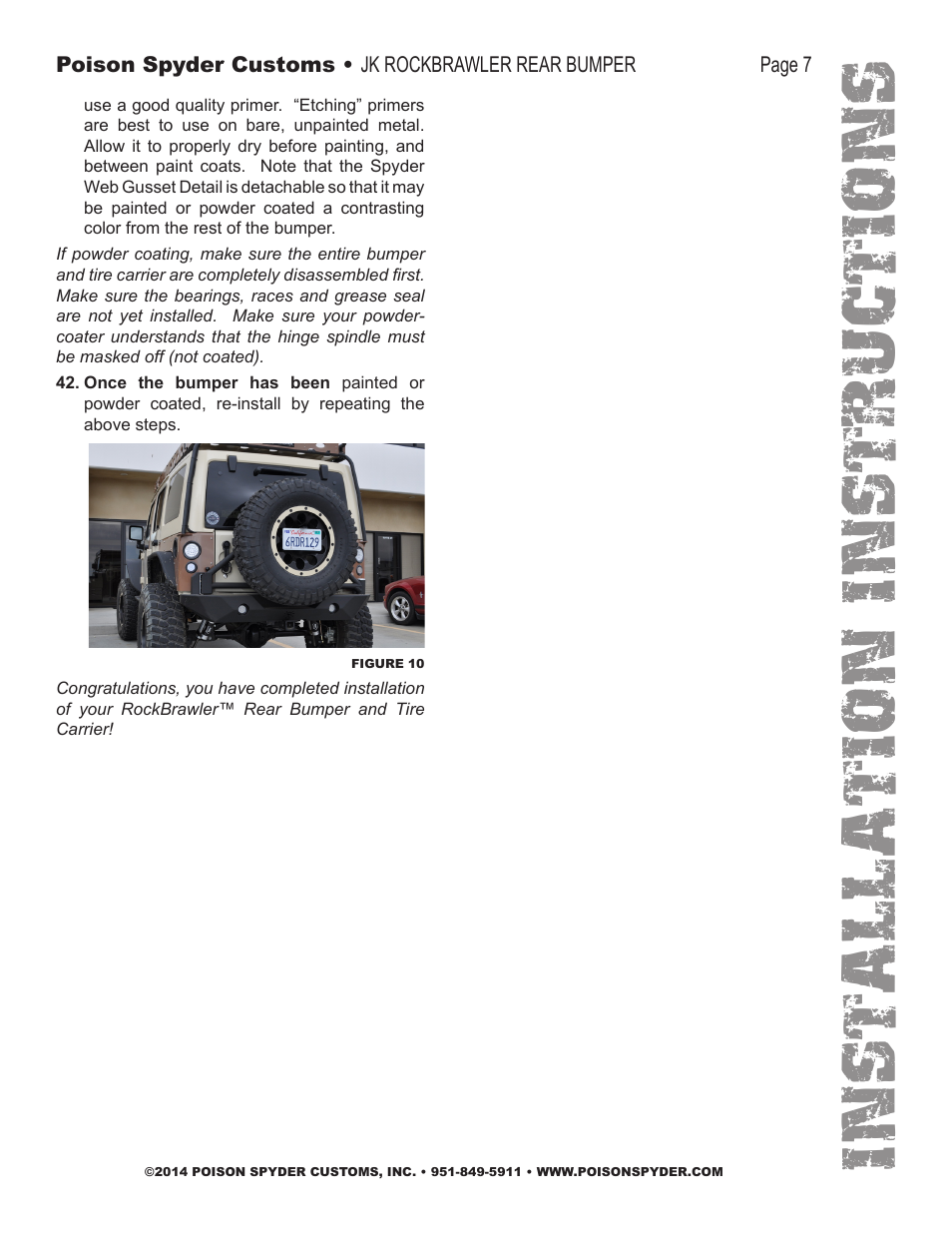 Installation instruc tio ns | Poison Spyder JK ROCKBRAWLER REAR BUMPER WITH TIRE CARRIER User Manual | Page 7 / 9