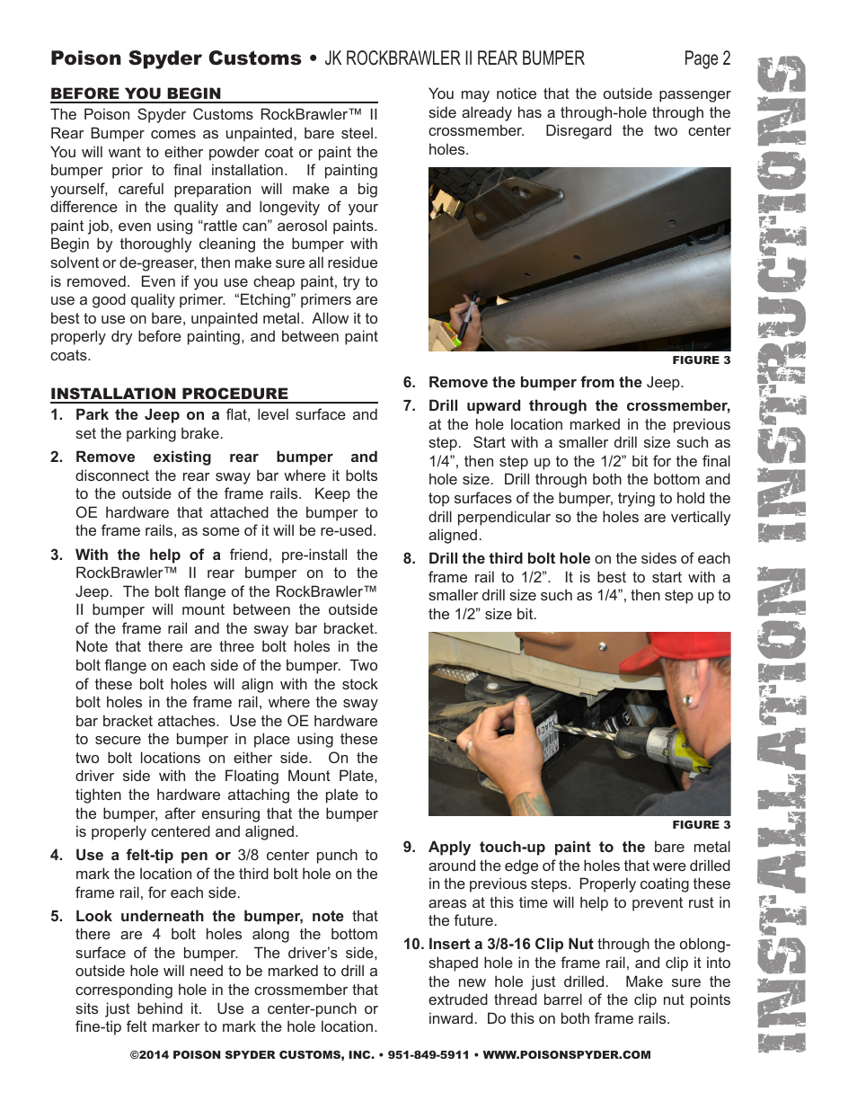 Installation instruc tio ns | Poison Spyder JK ROCKBRAWLER II REAR BUMPER WITH TIRE CARRIER User Manual | Page 2 / 9