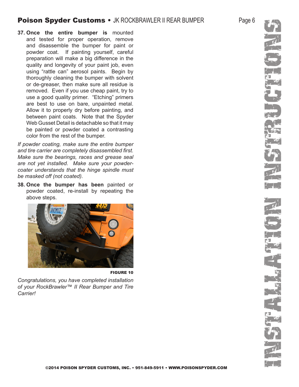 Installation instruc tio ns | Poison Spyder JK ROCKBRAWLER II REAR BUMPER WITH TIRE CARRIER User Manual | Page 6 / 9