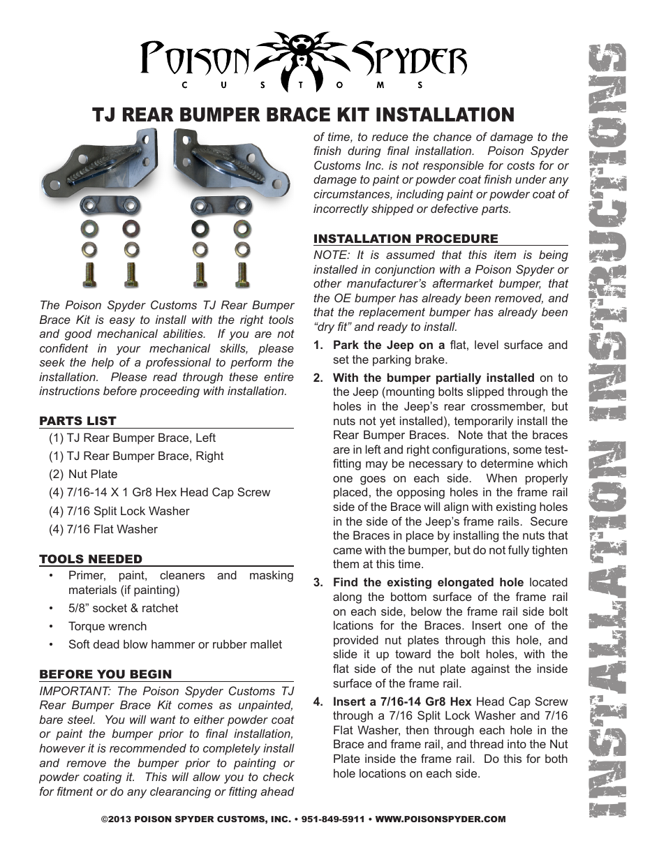 Poison Spyder TJ REAR BUMPER BRACE KIT User Manual | 3 pages