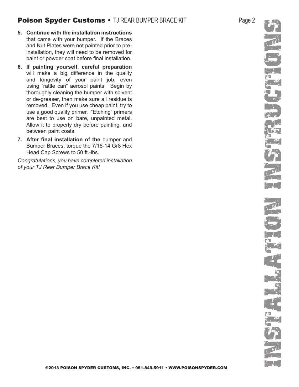 Installation instruc tio ns | Poison Spyder TJ REAR BUMPER BRACE KIT User Manual | Page 2 / 3